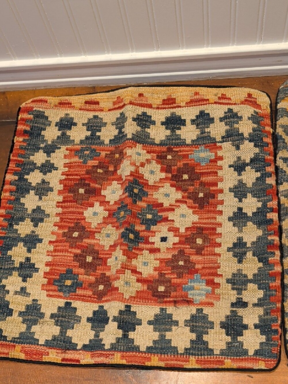 Handwoven In Pakistan Oriental Accent Pillow Covers in Rust, Blue, and Cream - Picture 12 of 16